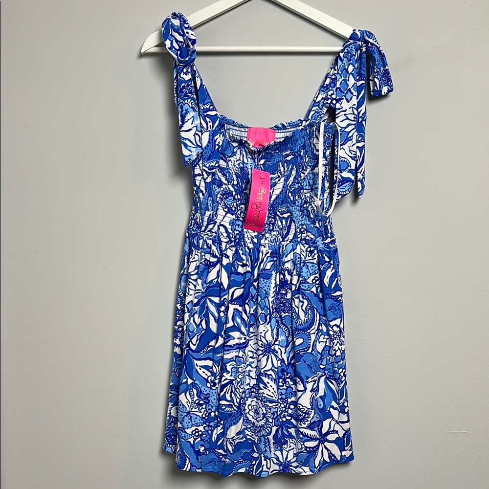 Lilly Pulitzer Blue and White Floral Dress romper NWT XS